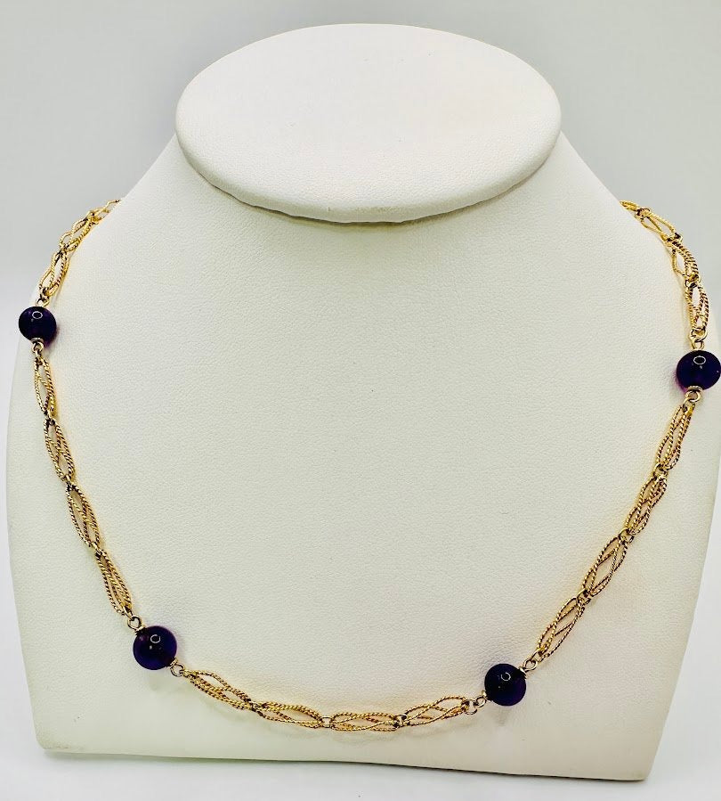 Manufacture Year End Clearance Natural Amethyst Necklace in 14Karat 20"