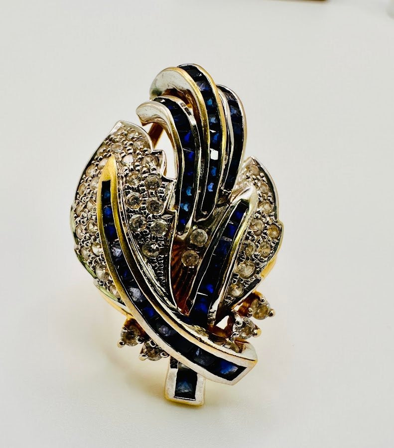 Custom Order 18Karat Natural Diamonds & Sapphires Cocktail Ring