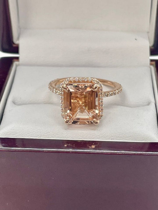 4.24 Carat Natural Morganite&Diamonds Halo Engagement Ring Free 24k gold lacquered rose