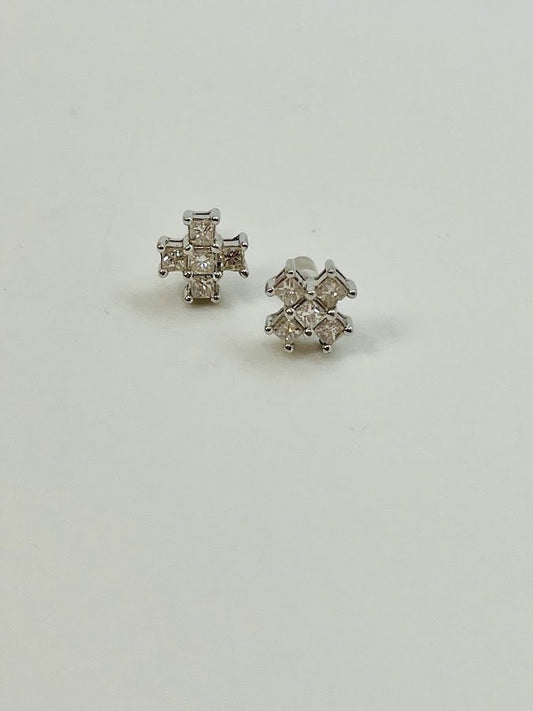 Natural Diamonds Cross Earrings in 18 Karat Gold 0.50CTW