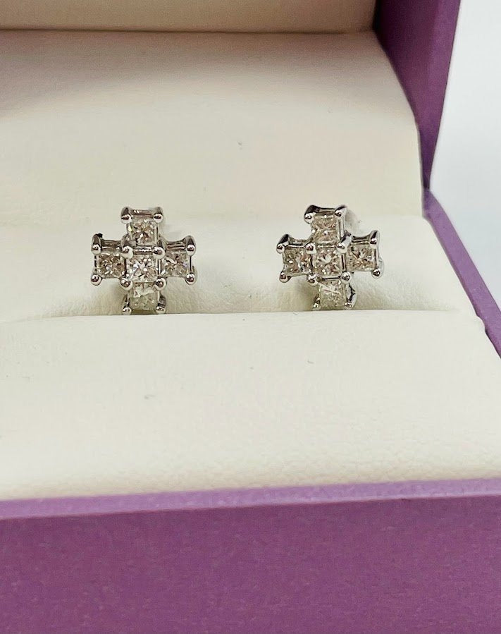 Natural Diamonds Cross Earrings in 18 Karat Gold 0.50CTW