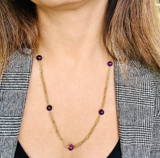 Manufacture Year End Clearance Natural Amethyst Necklace in 14Karat 20"