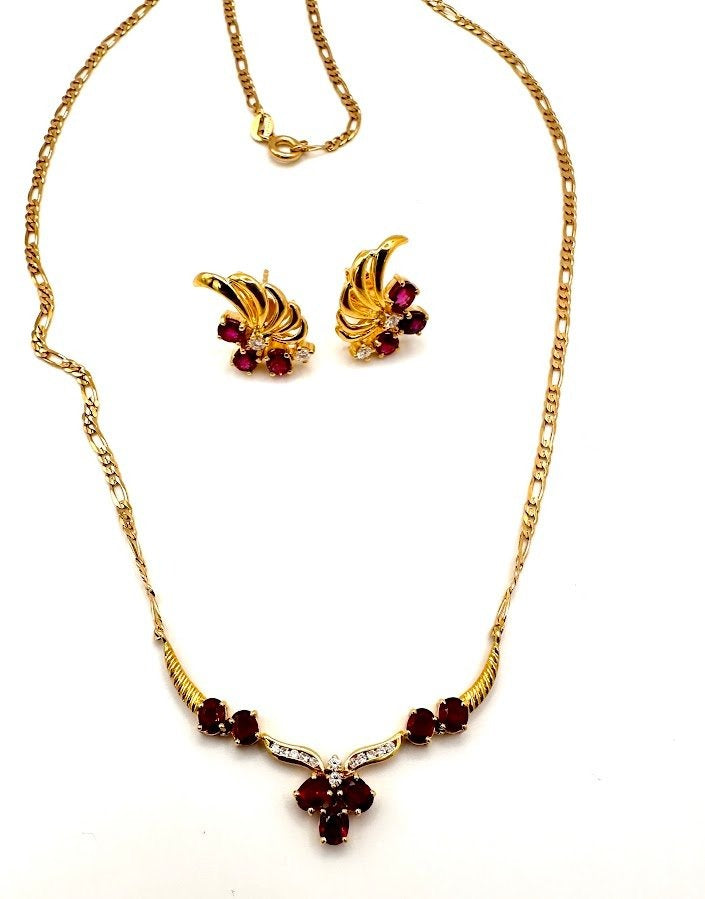 High End Consignment Set " 18Karat Rubies &Diamonds Necklace +Earrings set "