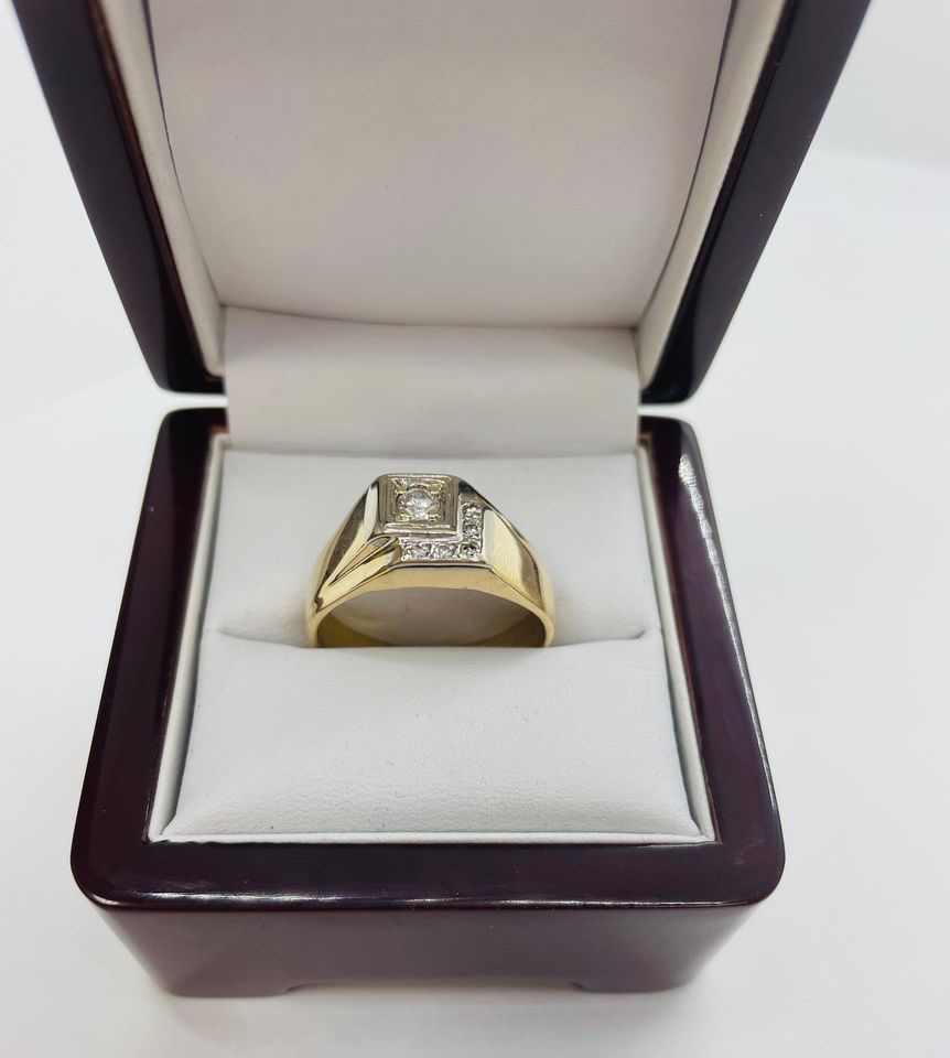 14k Two Tone Men's Ring 0.15 CT Natural Diamond