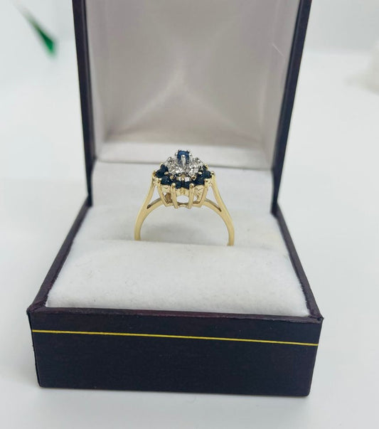 10Karat Gold Natural Sapphires & Diamonds Ring