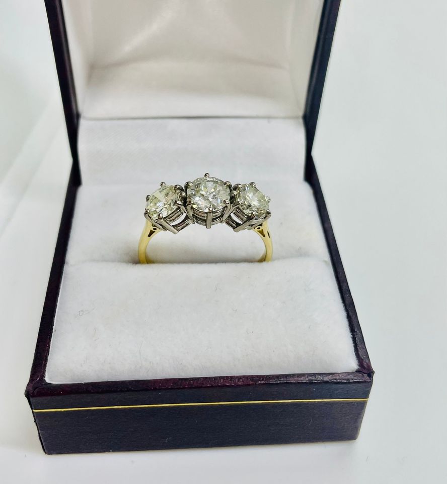 18 Karat Gold Three across anniversary ring sets with 2.50 Carats of Mondavhie Lab Made Diamonds