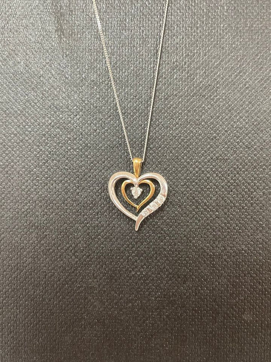 10Karat Gold Beautiful Two Tone Diamond Heart Necklace