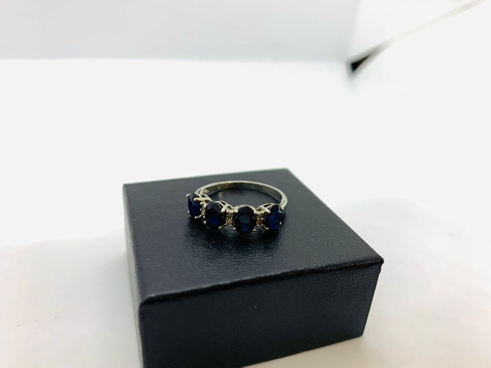 Beautiful Sterling Silver and Natural Blue Sapphires and Diamonds Ring